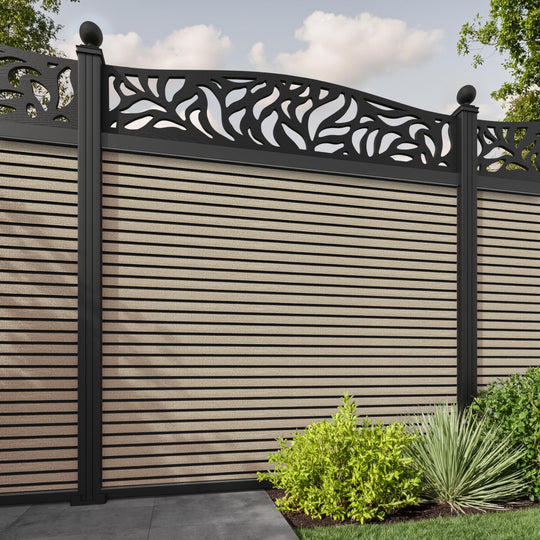 Hudson Plume Curved Top Fence Panel - Light Oak - with our aluminium posts
