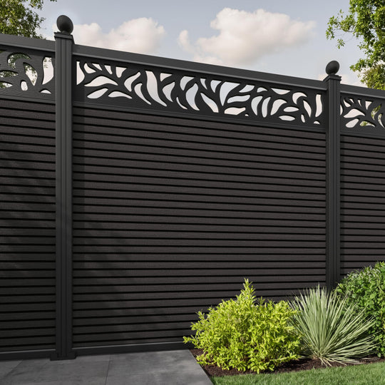 Hudson Plume Fence Panel - Dark Oak - with our aluminium posts
