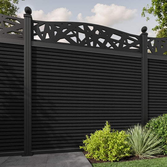 Hudson Prism Curved Top Fence Panel - Black - with our aluminium posts
