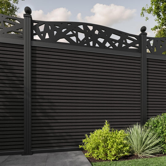Hudson Prism Curved Top Fence Panel - Dark Oak - with our aluminium posts