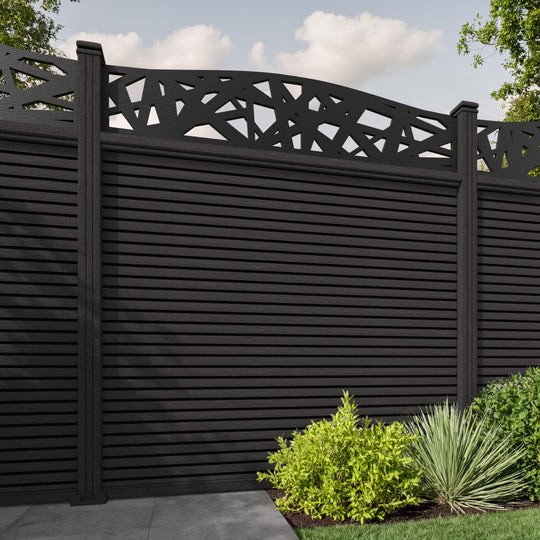 Hudson Prism Curved Top Fence Panel - Dark Oak - with our composite posts