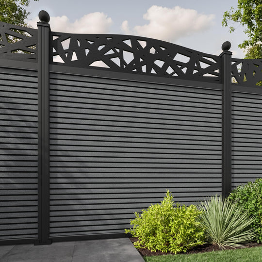 Hudson Prism Curved Top Fence Panel - Mid Grey - with our aluminium posts