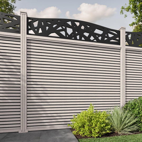 Hudson Prism Curved Top Fence Panel - Mid Stone - with our composite posts