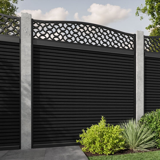 Hudson Vida Curved Top Fence Panel - Black - for existing concrete posts