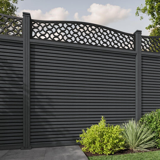 Hudson Vida Curved Top Fence Panel - Dark Grey - with our composite posts