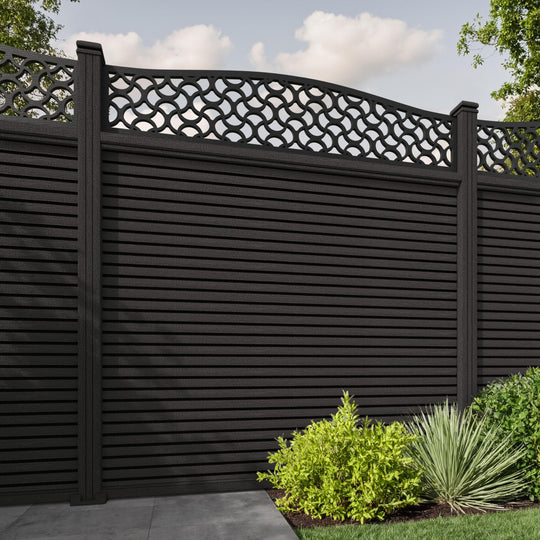 Hudson Vida Curved Top Fence Panel - Dark Oak - with our composite posts