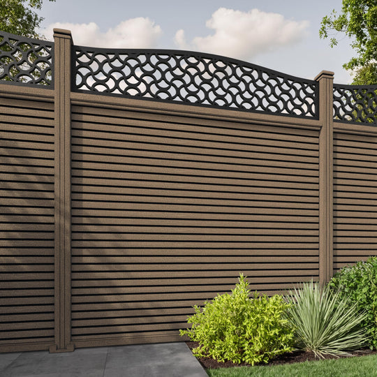 Hudson Vida Curved Top Fence Panel - Teak - with our composite posts