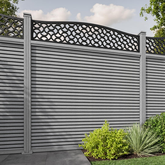Hudson Vida Curved Top Fence Panel - Light Grey - with our composite posts