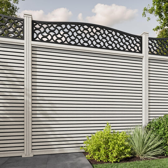Hudson Vida Curved Top Fence Panel - Light Stone - with our composite posts