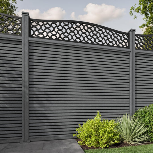 Hudson Vida Curved Top Fence Panel - Mid Grey - with our composite posts