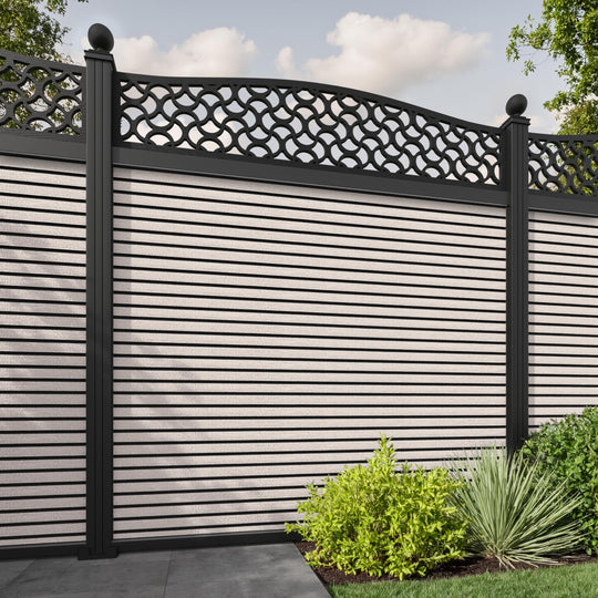 Hudson Vida Curved Top Fence Panel - Mid Stone - with our aluminium posts