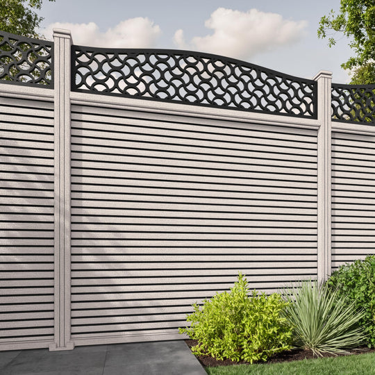 Hudson Vida Curved Top Fence Panel - Mid Stone - with our composite posts