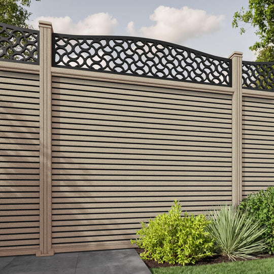 Hudson Vida Curved Top Fence Panel - Light Oak - with our composite posts