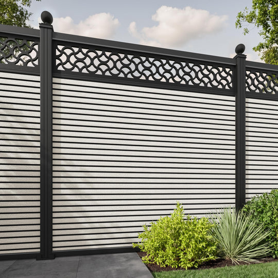 Hudson Vida Fence Panel - Light Stone - with our aluminium posts
