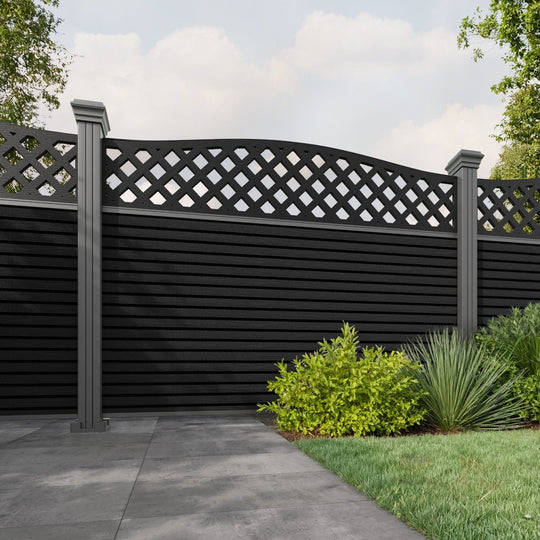 Hudson High Wave Fence Panel - Black - with our aluminium posts