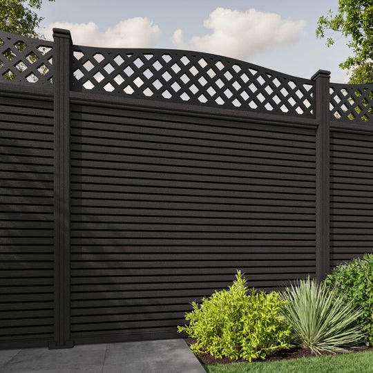 Hudson High Wave Fence Panel - Dark Oak - with our composite posts