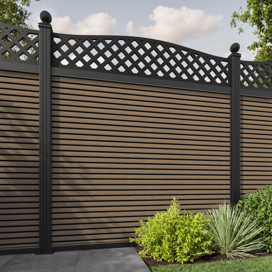 Hudson High Wave Fence Panel - Teak - with our aluminium posts