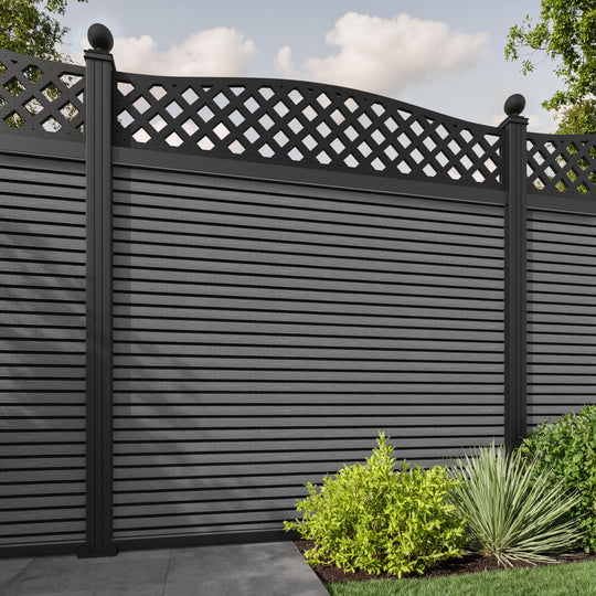 Hudson High Wave Fence Panel - Mid Grey - with our aluminium posts