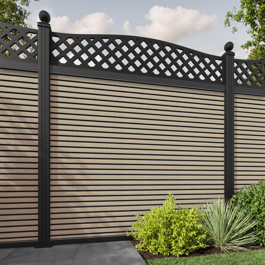 Hudson High Wave Fence Panel - Light Oak - with our aluminium posts