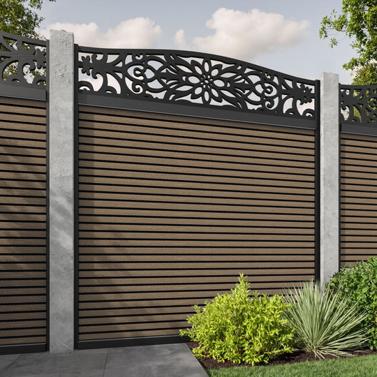 Hudson Windsor Curved Top Fence Panel - Teak - for existing concrete posts