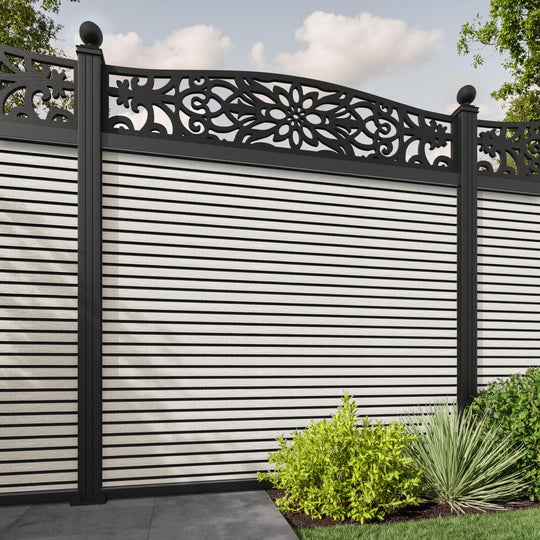 Hudson Windsor Curved Top Fence Panel - Light Stone - with our aluminium posts