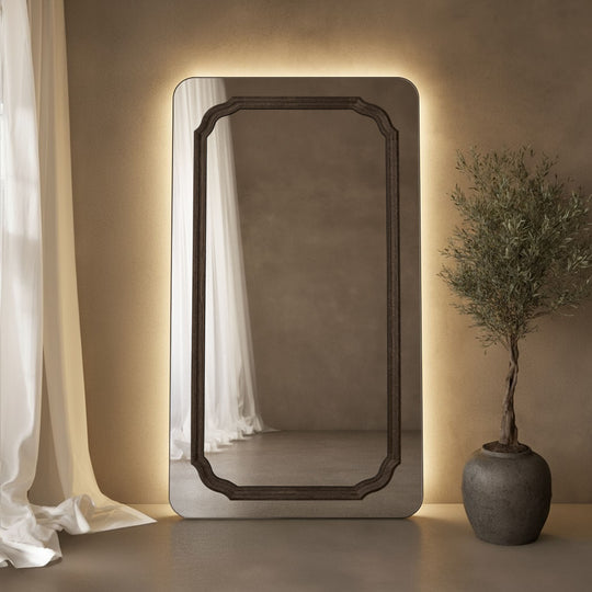 Lumiere Frame Within Rounded Rectangle Full-Length Leaner Mirror - with LED