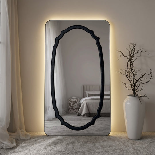Porto Frame Within Rounded Rectangle Full-Length Leaner Mirror - with LED