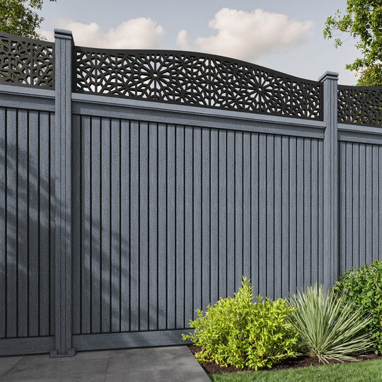 Virtis Alnara Curved Top Fence Panel - Anthracite - with our composite posts