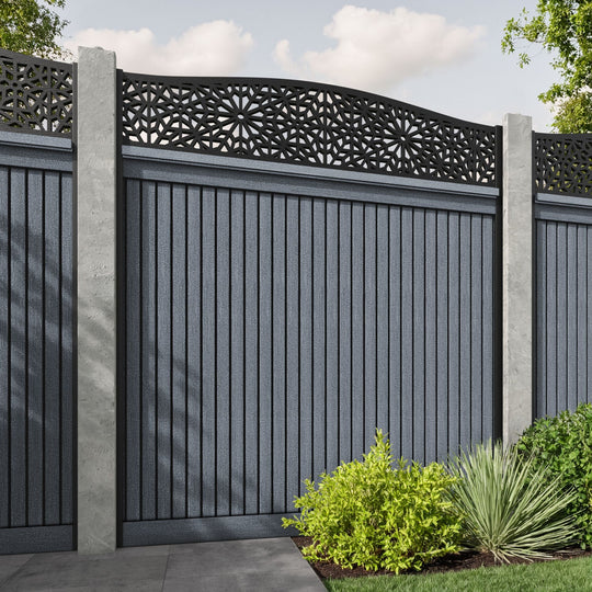 Virtis Alnara Curved Top Fence Panel - Anthracite - for existing concrete posts