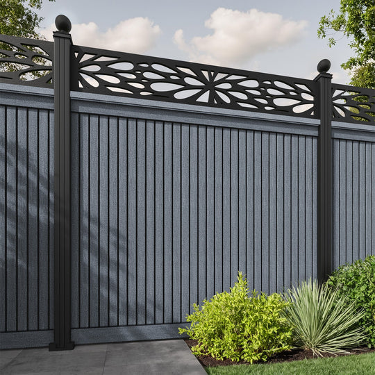Virtis Blossom Fence Panel - Anthracite - with our aluminium posts