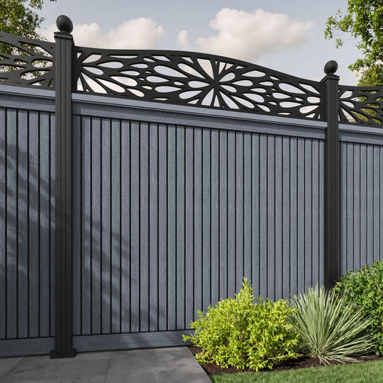 Virtis Blossom Curved Top Fence Panel - Anthracite - with our aluminium posts