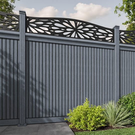 Virtis Blossom Curved Top Fence Panel - Anthracite - with our composite posts