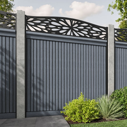 Virtis Blossom Curved Top Fence Panel - Anthracite - for existing concrete posts