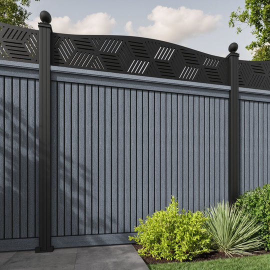 Virtis Cubed Curved Top Fence Panel - Anthracite - with our aluminium posts