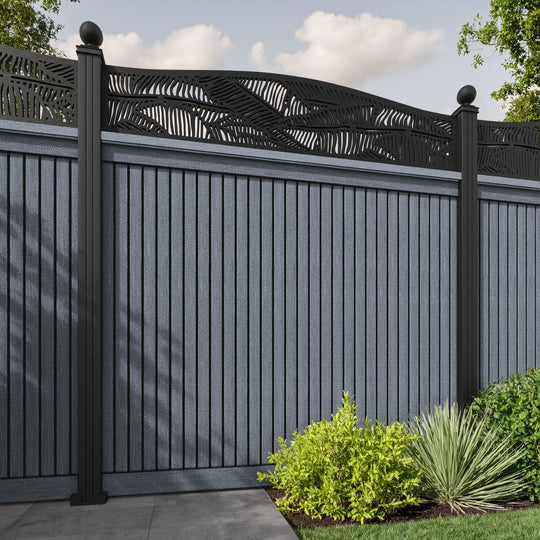 Virtis Feather Curved Top Fence Panel - Anthracite - with our aluminium posts