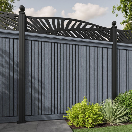 Virtis Palm Curved Top Fence Panel - Anthracite - with our aluminium posts