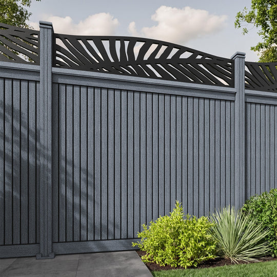 Virtis Palm Curved Top Fence Panel - Anthracite - with our composite posts