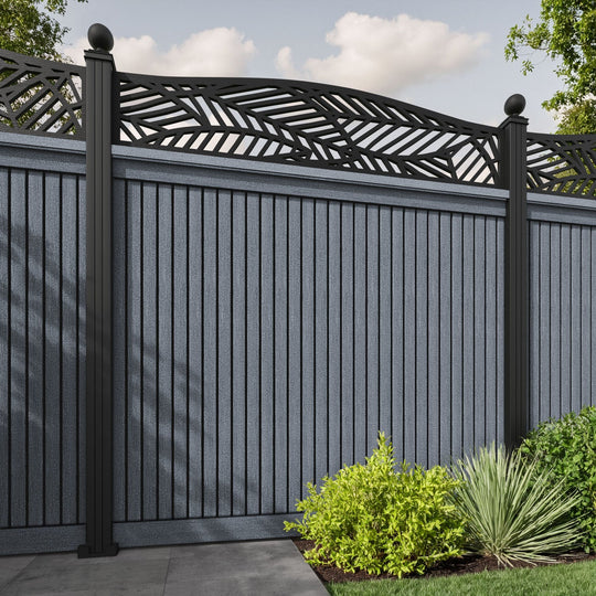 Virtis Habitat Curved Top Fence Panel - Anthracite - with our aluminium posts