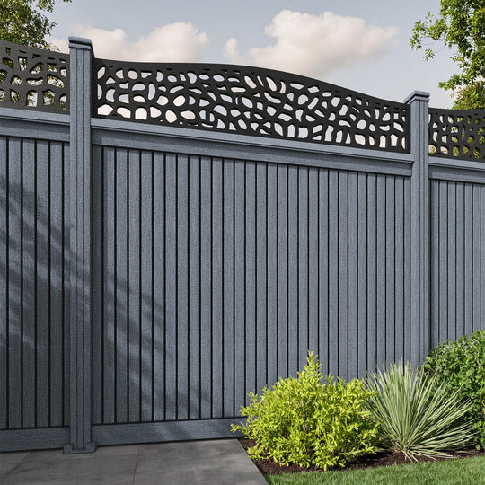Virtis Pebble Curved Top Fence Panel - Anthracite - with our composite posts