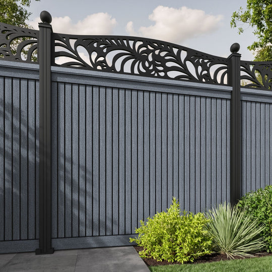 Virtis Petal Curved Top Fence Panel - Anthracite - with our aluminium posts