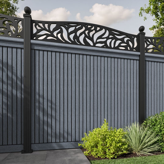 Virtis Plume Curved Top Fence Panel - Anthracite - with our aluminium posts