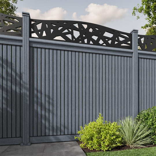 Virtis Prism Curved Top Fence Panel - Anthracite - with our composite posts
