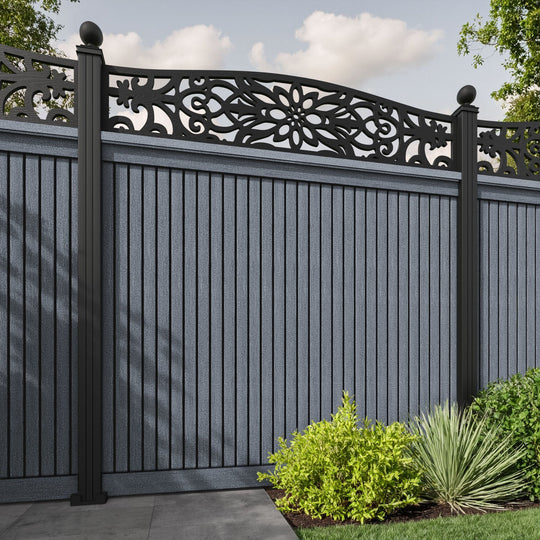 Virtis Windsor Curved Top Fence Panel - Anthracite - with our aluminium posts
