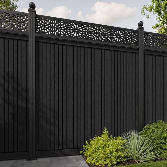 Virtis Alnara Fence Panel - Black - with our aluminium posts