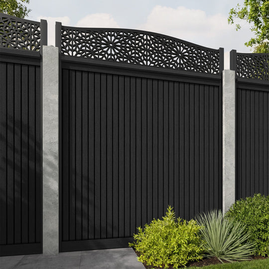 Virtis Alnara Curved Top Fence Panel - Black - for existing concrete posts