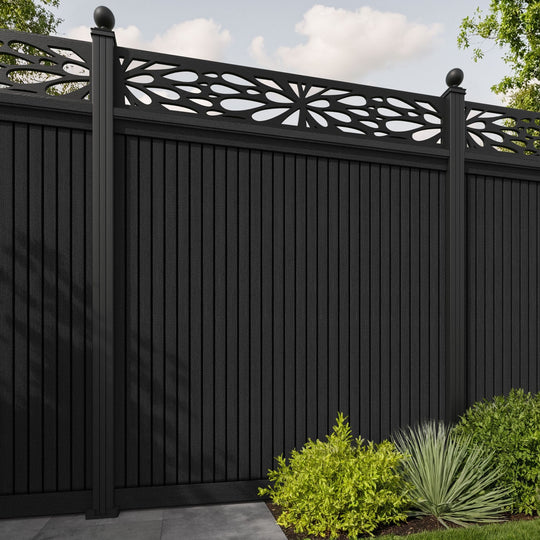 Virtis Blossom Fence Panel - Black - with our aluminium posts