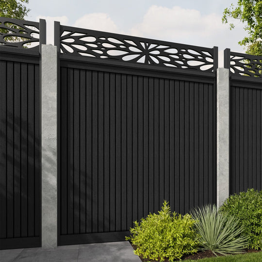 Virtis Blossom Fence Panel - Black - for existing concrete posts