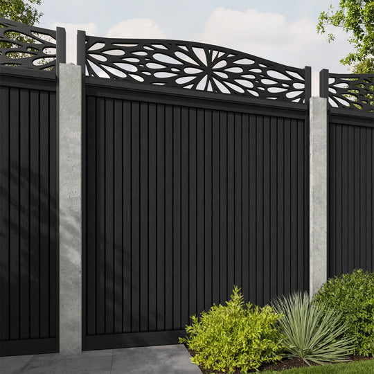 Virtis Blossom Curved Top Fence Panel - Black - for existing concrete posts