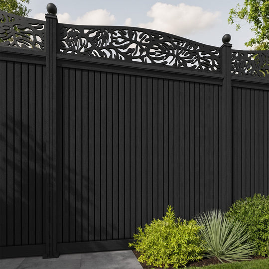 Virtis Botanic Curved Top Fence Panel - Black - with our aluminium posts