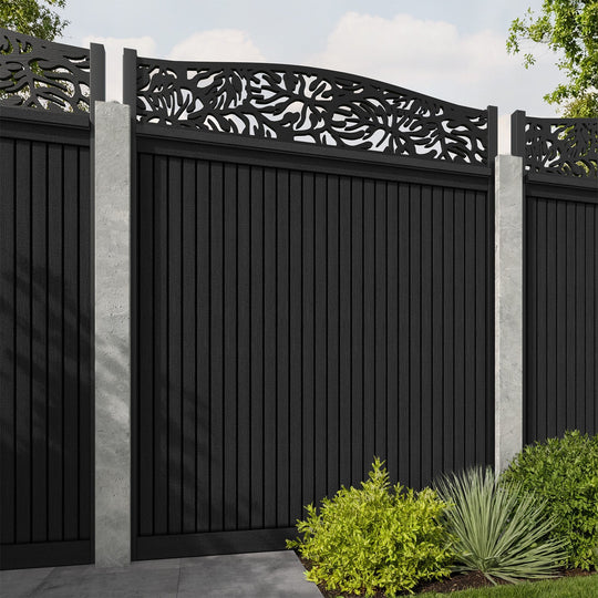 Virtis Botanic Curved Top Fence Panel - Black - for existing concrete posts